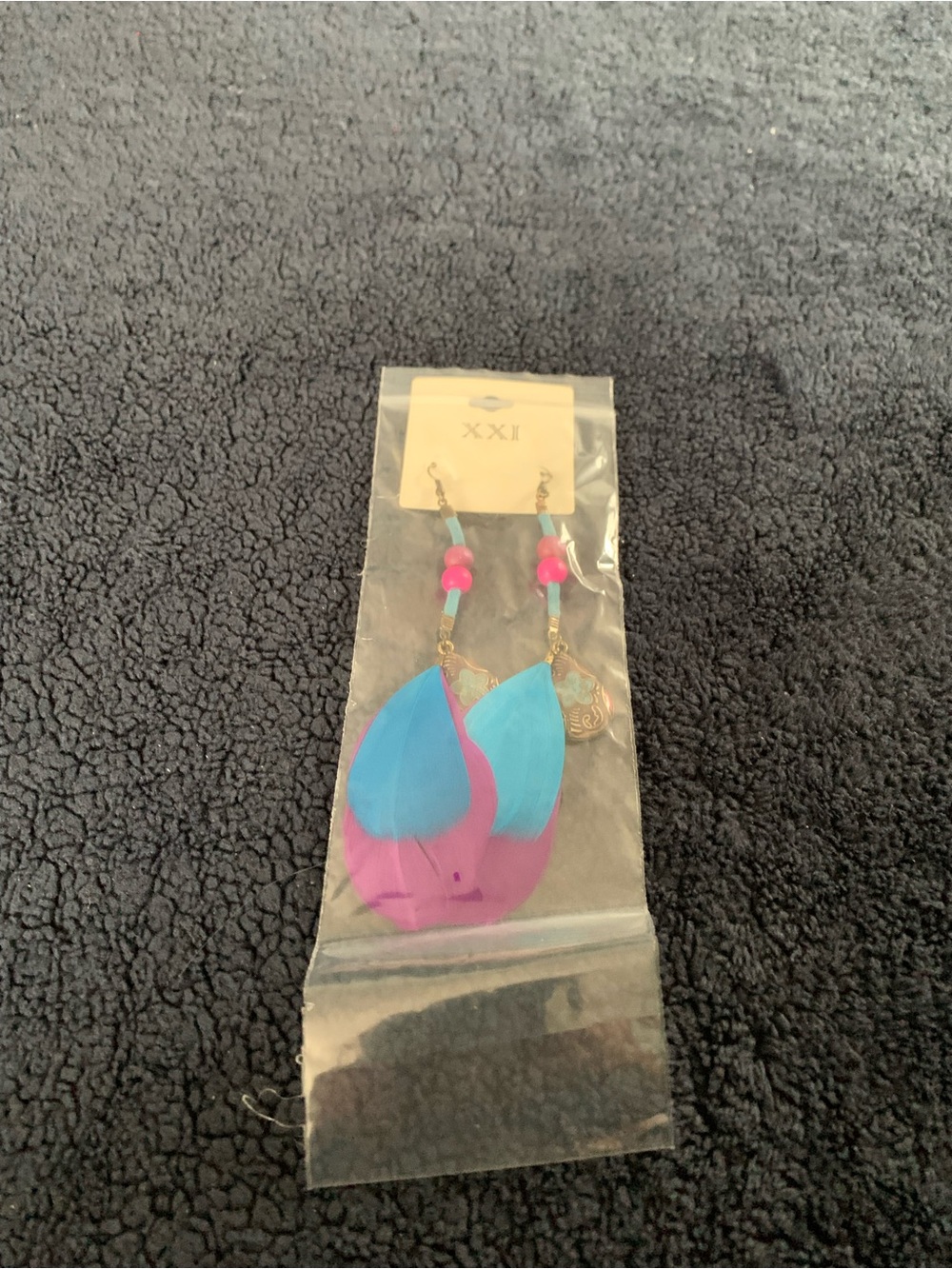 Forever 21 Pink and Blue Feather Drop Earrings